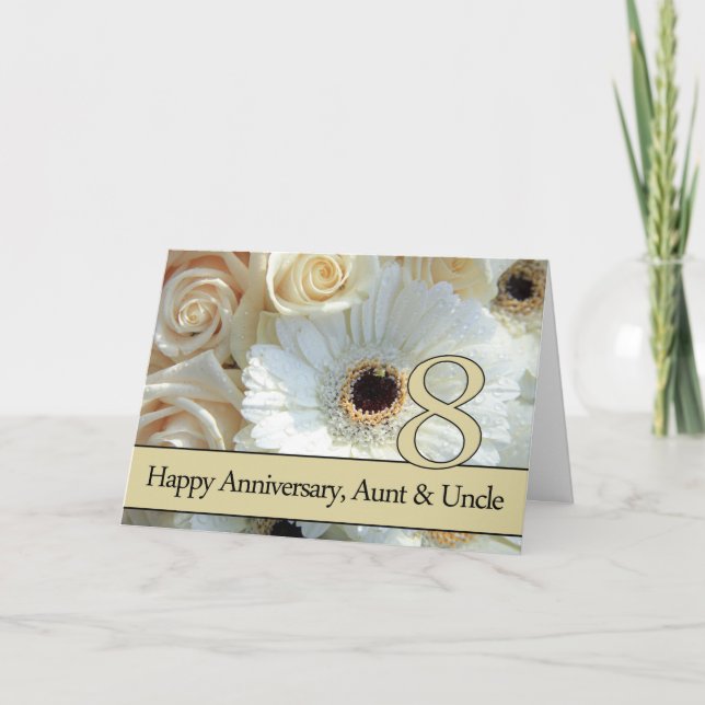Carte 8e anniversaire Mariage Tante et oncle rose roses (Devant)