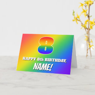 Carte 8e anniversaire : Motif arc-en-ciel multicolore #