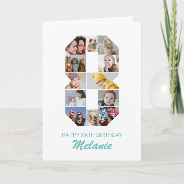 Carte 8e anniversaire Numéro 8 Collage photo Personnalis (Devant)
