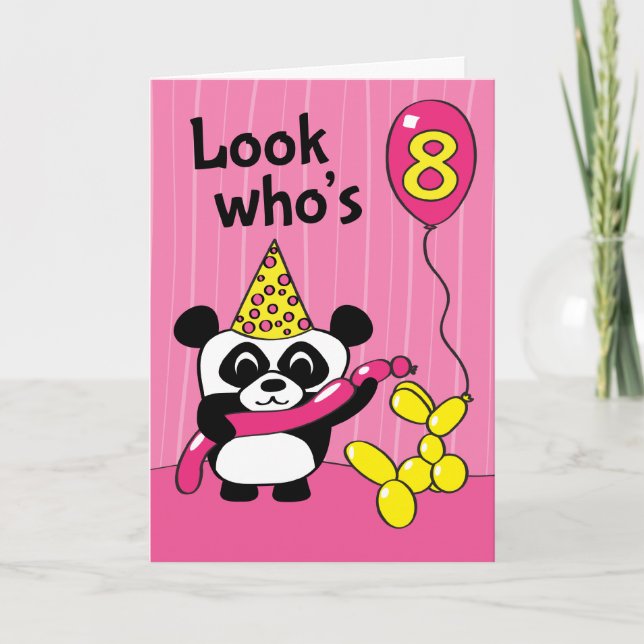Carte 8e anniversaire : Panda avec ballons (Devant)