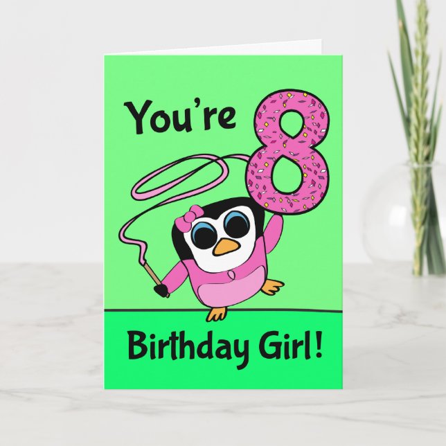 Carte 8e anniversaire - Penguin de Gymnaste (Devant)