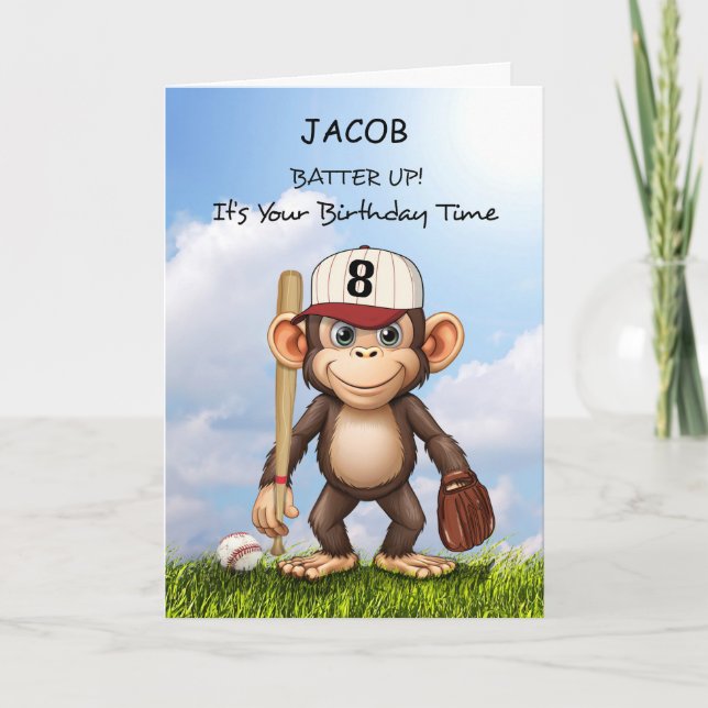 Carte 8e anniversaire Personnaliser Baseball Monkey Bat  (Devant)