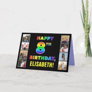 Carte 8e anniversaire : Rainbow Text, Custom Photos & Na