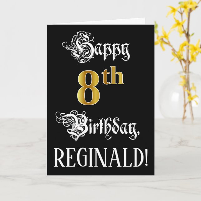 Carte 8e anniversaire — Script fantaisie; look or Faux;  (Fleur jaune)