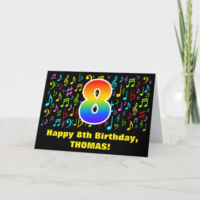 Carte 8e anniversaire - Symboles de musique colorée & Ar (Devant)