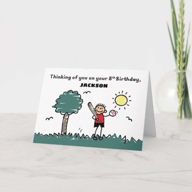 Carte 8e baseball Anniversaire Personnalisé Nom Stick Fi (Devant)