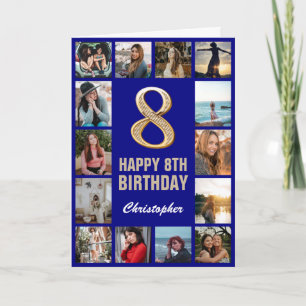 Carte 8e Joyeux anniversaire Marine Blue & Gold Photo Co