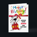 Carte 8ème anniversaire - garçon ou fille - nom mignon<br><div class="desc">Joyeux anniversaire à un petite fille ou garçon chanceuse qui tourne huit années aujourd'hui ! Envoyez vos souhaits pour une célébration d'amusement en personnalisant cette carte avec le nom de l'enfant et laissez cette fantaisie féline dans des combinaisons jaunes et rouges envoyer votre message.</div>