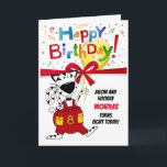 Carte 8ème anniversaire - garçon ou fille - nom mignon<br><div class="desc">Joyeux anniversaire à un petite fille ou garçon chanceuse qui tourne huit années aujourd'hui ! Envoyez vos souhaits pour une célébration d'amusement en personnalisant cette carte avec le nom de l'enfant et laissez cette fantaisie féline dans des combinaisons jaunes et rouges envoyer votre message.</div>