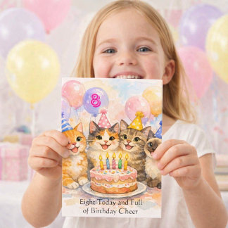 Carte 8th Birthday Card for Girls That Love Cats