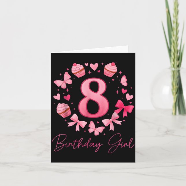 Carte 8th Birthday Girl Aesthetic Coquette Bow  (Devant)