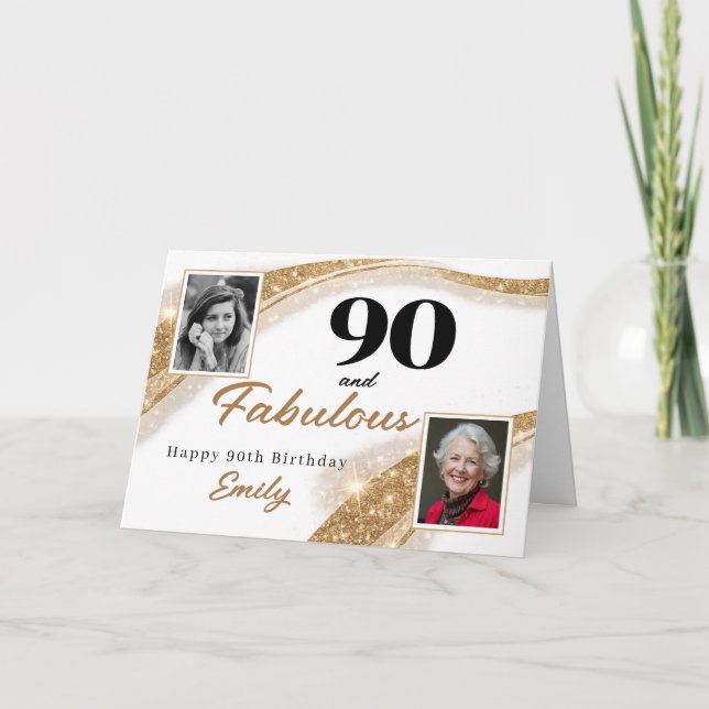 Carte 90 and Fabulous Gold Glitter Photo 90th Birthday (Devant)