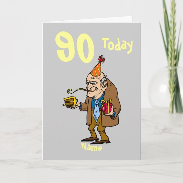Carte 90 ans 90 aujourd'hui anniversaire cartoon personn (Devant)