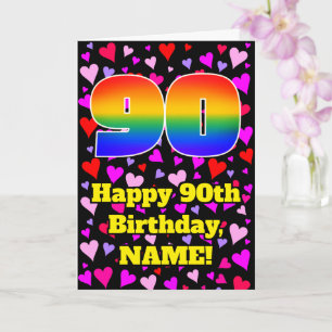 Carte 90e anniversaire : Amour Hearts Motif, Arc en ciel