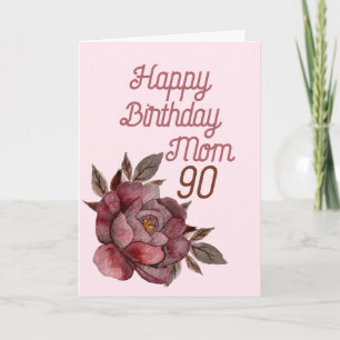 Carte 90e anniversaire Aquarelle Vintage Rose rouge