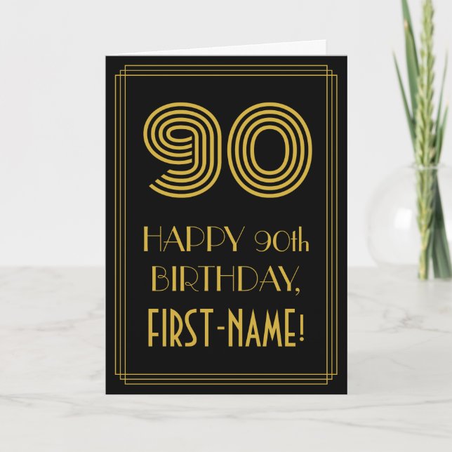 Carte 90e anniversaire : Art Déco Inspiré Look "90" & No (Devant)