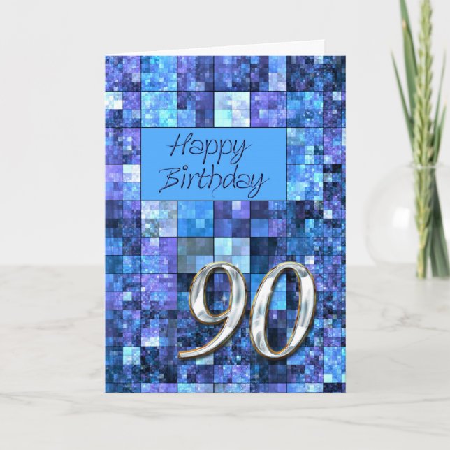 Carte 90e anniversaire avec carrés abstraits. (Devant)