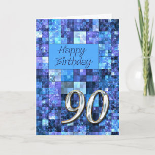 Carte 90e anniversaire avec carrés abstraits.