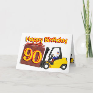 Carte 90e anniversaire avec chariot élévateur à fourche