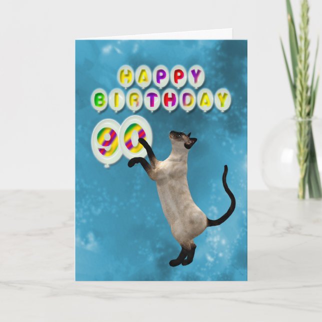 Carte 90e anniversaire avec chats siamois (Devant)