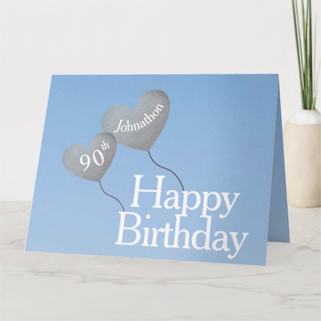 Carte 90e anniversaire avec des ballons d'argent dans le (Devant)