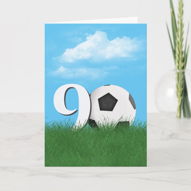 Carte 90e Anniversaire Bal De Football En Herbe Verte (Devant)