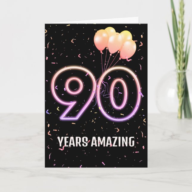 Carte 90e anniversaire Ballons et Confetti (Devant)