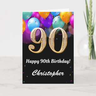 Carte 90e anniversaire Ballons noirs et dorés