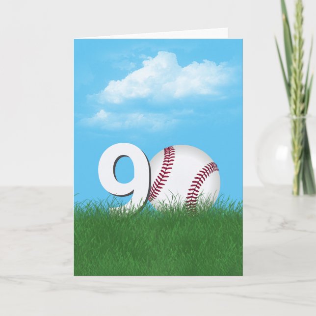 Carte 90e Anniversaire Baseball En Herbe Verte (Devant)