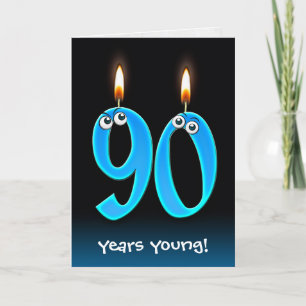 Carte 90e anniversaire bougies avec boules d'yeux