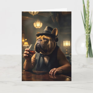 Carte 90e anniversaire Bulldog tenant un verre