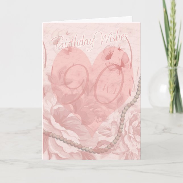 Carte 90e Anniversaire Carte, Rose Floral, Coeur Avec Be (Devant)