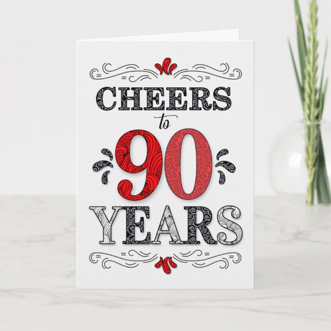Carte 90e anniversaire Cheers en Motif noir blanc rouge (Devant)