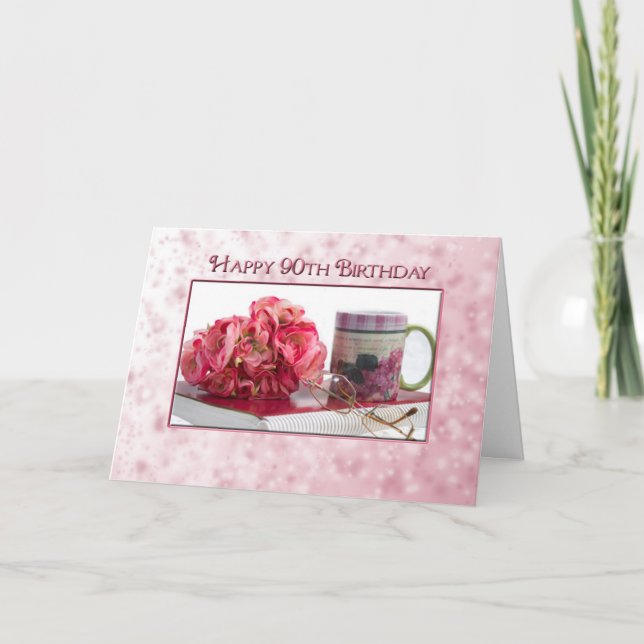 Carte 90e anniversaire - Femme - Dainty Pink (Devant)