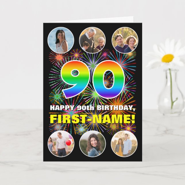 Carte 90e anniversaire : Fun Rainbow #, Custom Name & Ph (Petite plante)