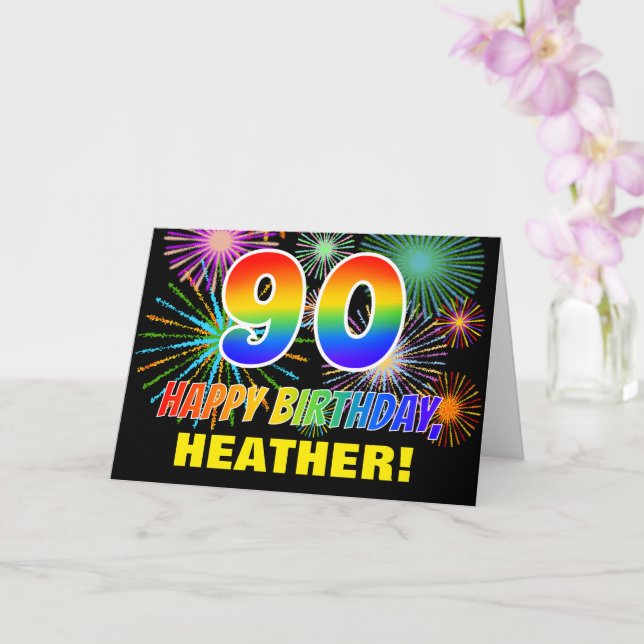 Carte 90e anniversaire : Gras, Amusants, Feu d'artifice, (Orchidée)