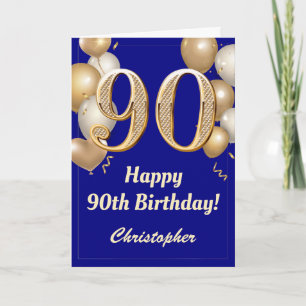 Carte 90e anniversaire Marine Bleu et Ballons d'or Confe