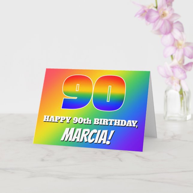 Carte 90e anniversaire : Motif Rainbow multicolore # 90 (Orchidée)