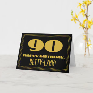 Carte 90e anniversaire : Nom + Art Déco Inspiré Look "90