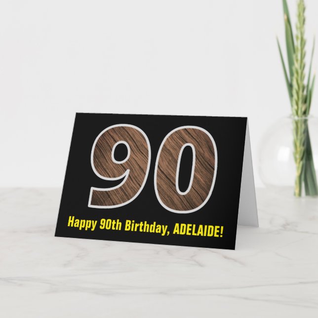 Carte 90e anniversaire : Nom + Motif de grain de bois fa (Devant)