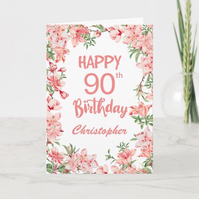 Carte 90e anniversaire Peach Peonies rose Aquarelle Flor (Devant)