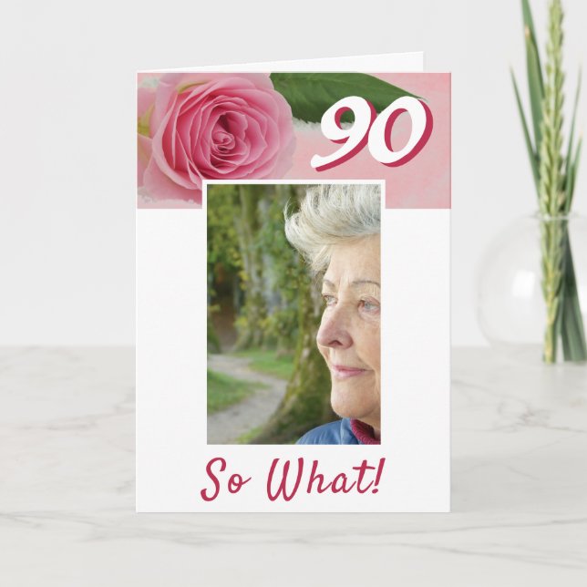 Carte 90e anniversaire rose rose photo positive Annivers (Devant)