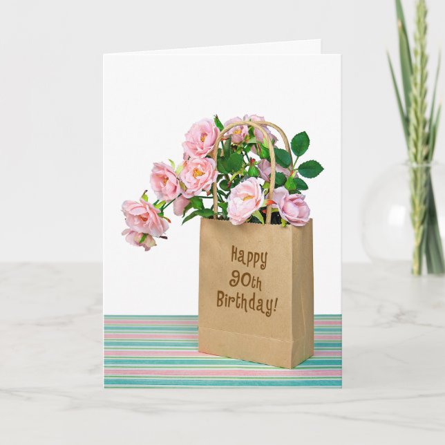 Carte 90e Anniversaire Sac aux roses roses roses (Devant)