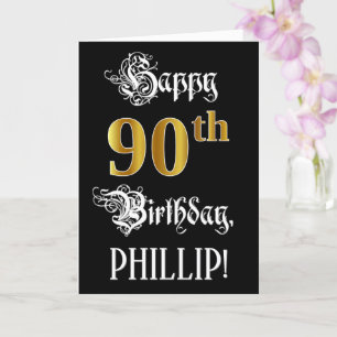 Carte 90e anniversaire — Script fantaisie; look or Faux;