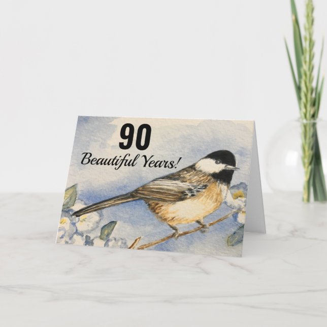 Carte 90e belle année Anniversaire de poulet aquarelle (Devant)