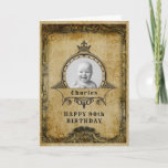 Carte 90e Birthday Retro Vintage Monogram Photo Adult<br><div class="desc">Vintage retro distressed style milestone 90th Birthday greeting card. Men's Elegant Birthday. This charming young man is turning 90. Insert your own photo. Modèle provided so easily personalized. Note the photo will be the solimes colors as you use. Le design est donc available with other age milestones and a women's...</div>