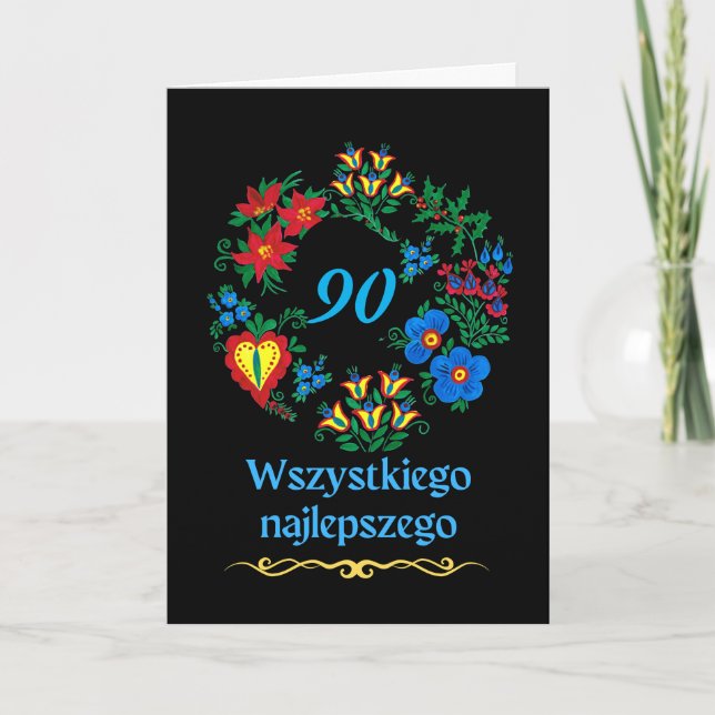 Carte 90ème anniversaire en polonais Wszystkiego najleps (Devant)