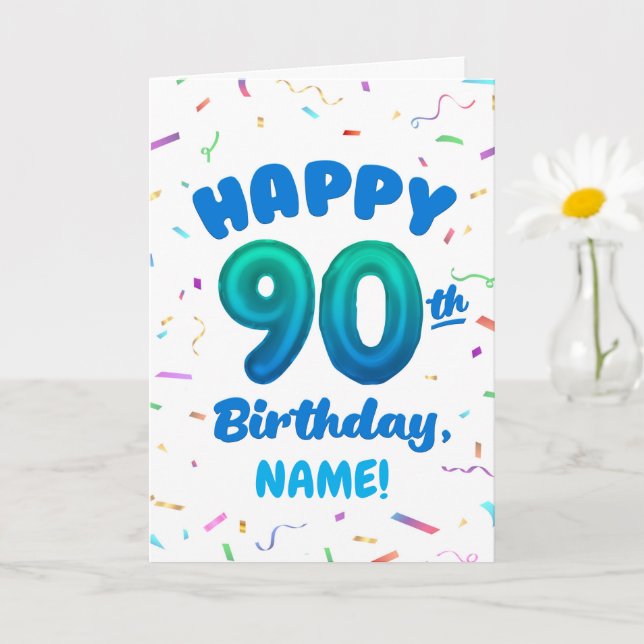 Carte 90th Balloon Number Custom Name Birthday Card (Petite plante)