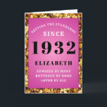 Carte 90th Birthday 1932 Ajouter Nom Pink Gold Chic<br><div class="desc">Carte rose 90ème anniversaire pour ceux nés en 1932. Customisez facilement le texte à l'avant et à l'intérieur de cette carte d'anniversaire en utilisant le modèle fourni. Une partie de la gamme de normes d'établissement de cartes de voeux.</div>