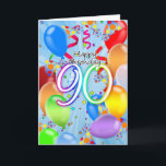 Carte 90th Birthday - Balloon Birthday Card - Happy Birt<br><div class="desc">90th Birthday - Balloon Birthday Card - Happy Birthday Balloons</div>